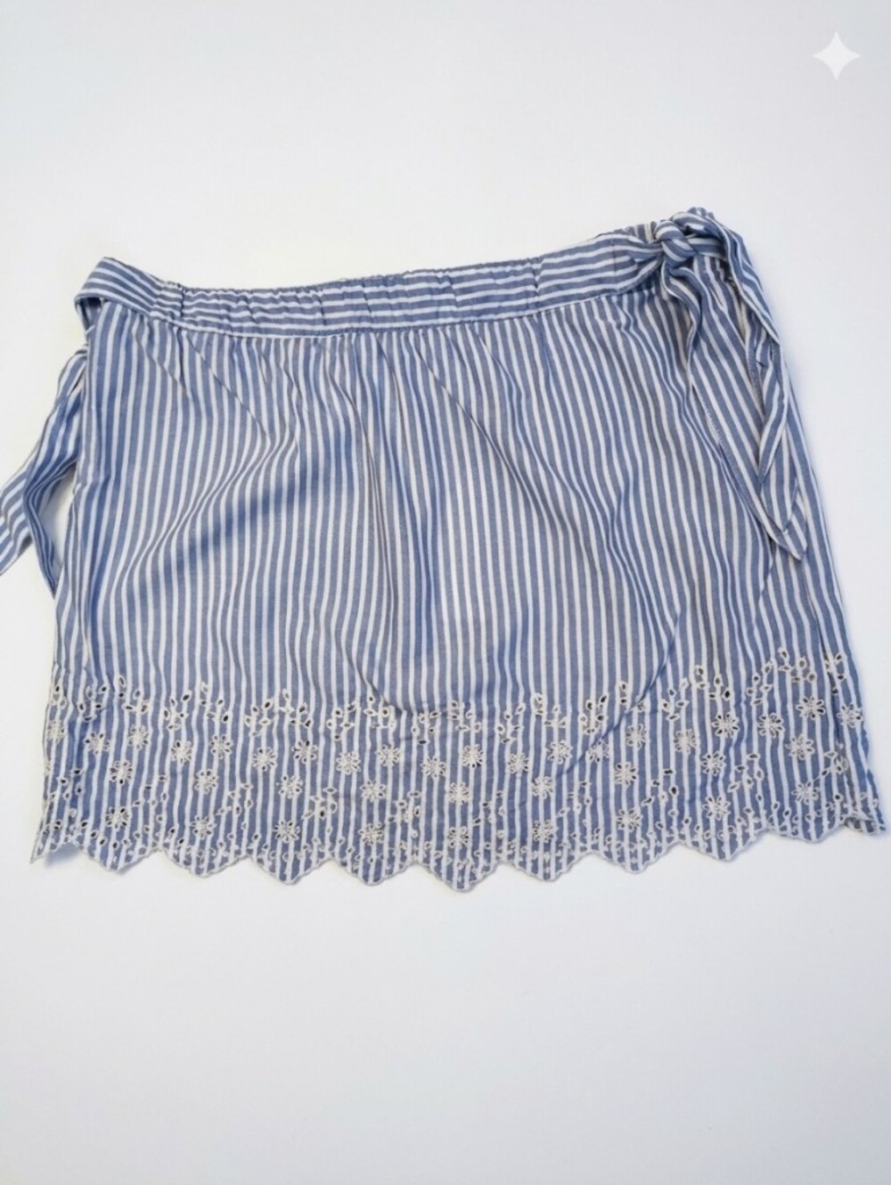 cupcakes & cashmere Blue and White Striped Embroidered‎ Hem Skirt Medium